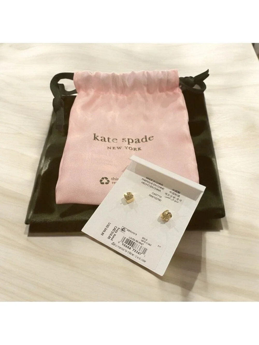NWT Kate Spade Loved Me Knot Stud Earrings – Gold Plated w/ CZ Crystal